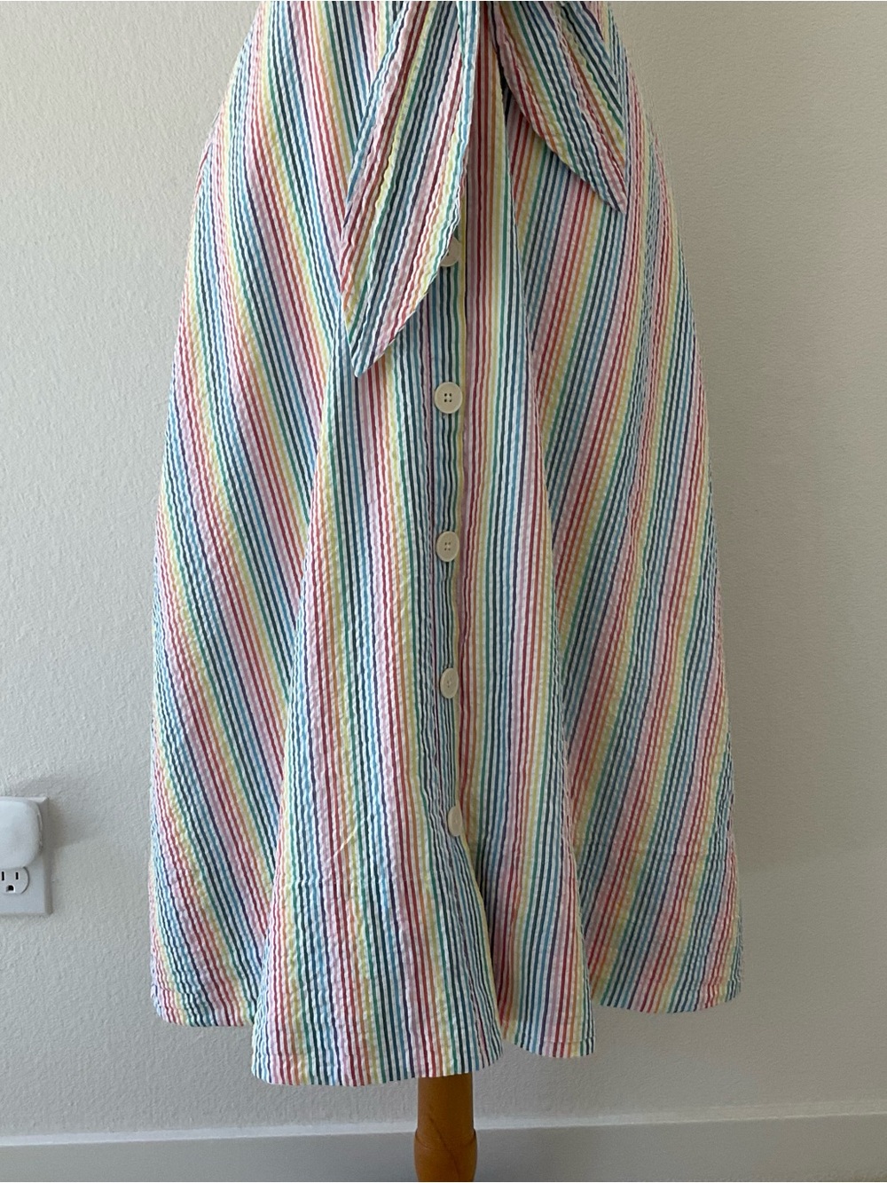 J. Crew Rainbow Seersucker Dress Cut-Out Tie Front Stripe Midi Dress 10 - Picture 6 of 16